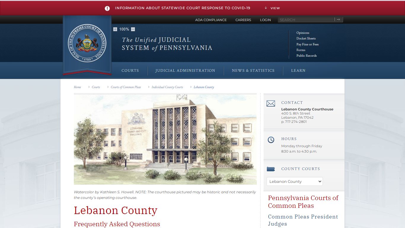 Lebanon County | Individual County Courts - Judiciary of Pennsylvania