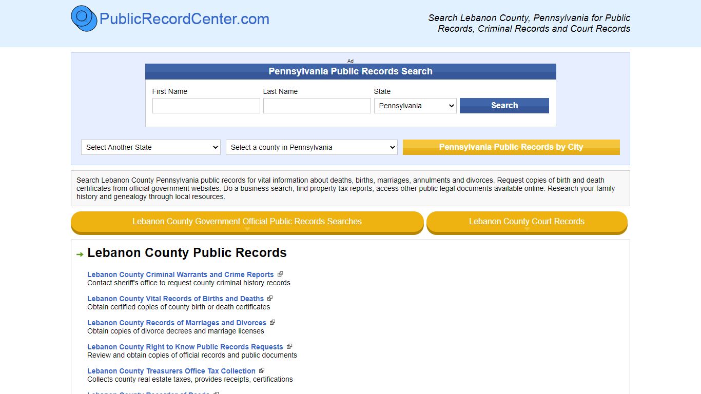 Lebanon County Pennsylvania Free Public Records - Court Records ...