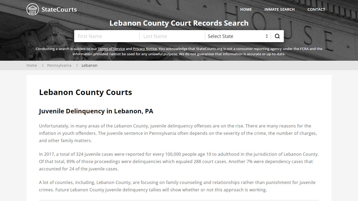 Lebanon County, PA Courts - Records & Cases - StateCourts